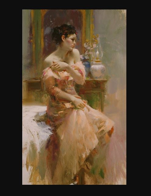 Title: Silk Taffeta Medium: Giclée on Canvas Hand Embellished Size:  40 x 24