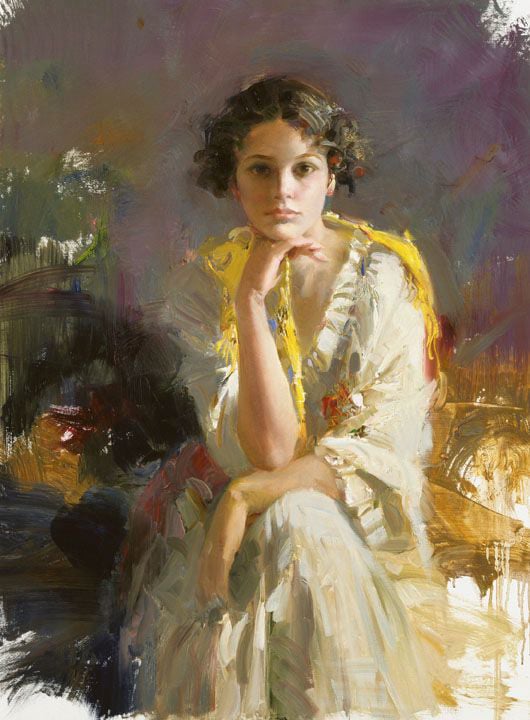 Title: Yellow Shawl Medium: Giclée on Canvas Embellished Edition Size:  14 x 10