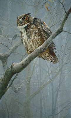 Winter Mist – Great Horned Owl- Signed By The Artist								 – Canvas Giclee
								 – Limited Edition
								 – 40 A/P
								 – 
								38 x 23