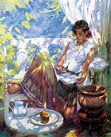 Reading On The Veranda- Signed By The Artist								 – Canvas Giclee
								 – Limited Edition
								 – 195 S/N
								 – 
								24 x 20