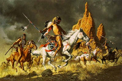 Navajo Ponies For Comanche Warriors- Signed By The Artist								 – Paper Lithograph
								 – Limited Edition
								 – A/P
								 – 
								18 1/4 x 27