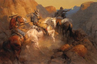 Ambush On The Bandit Trail- Signed By The Artist								 – Canvas Giclee
								 – Limited Edition
								 – 35 A/P
								 – 
								20 x 30