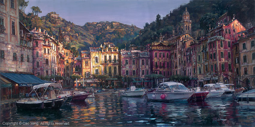 Dawn In Portofino– SIGNED BY THE ARTIST – ARCHIVAL PIGMENT INK ON CANVAS – LIMITED EDITION