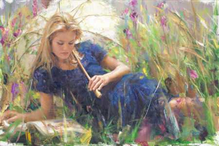Summer Parasol– SIGNED BY THE ARTIST – Hand Embellished – GICLEE ON CANVAS – LIMITED EDITION
